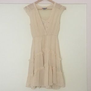 Ivory romantic v neck tiered skirt silk dress